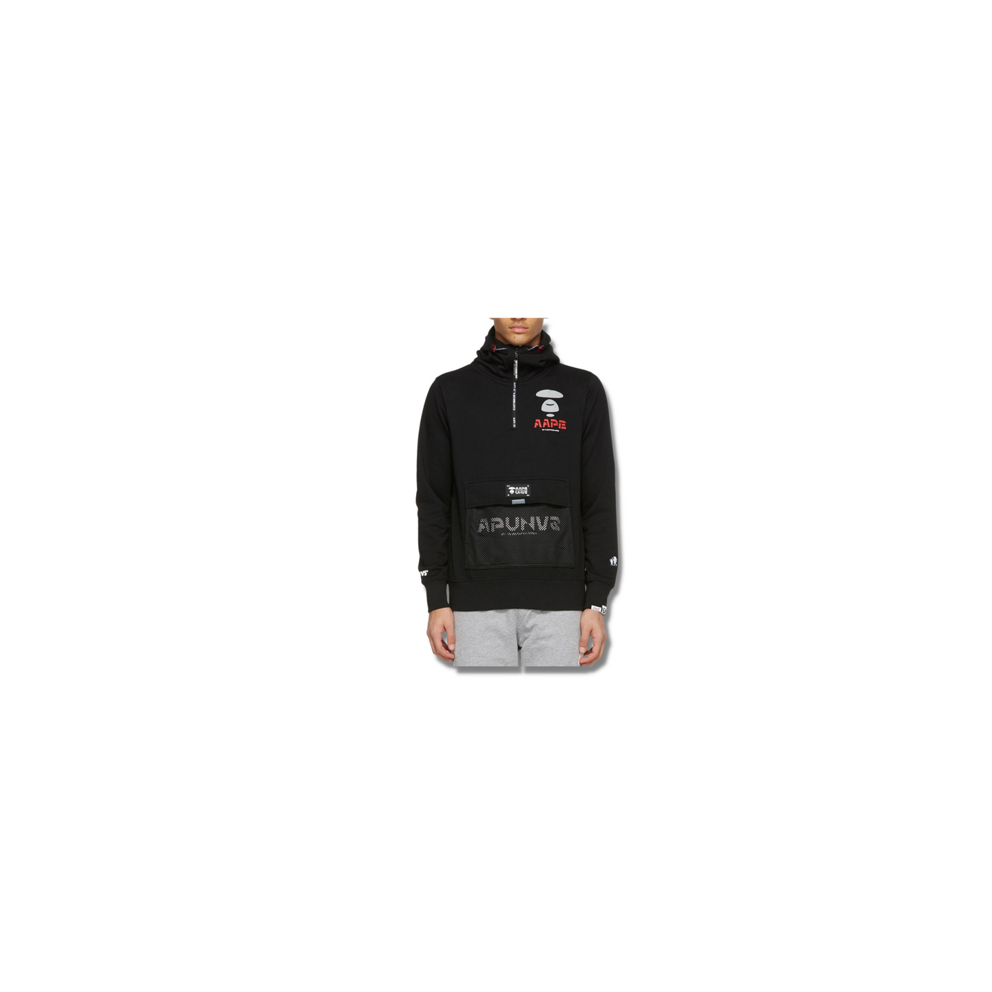 AAPE BY A BATHING APE Black Logo Half-Zip Hoodie